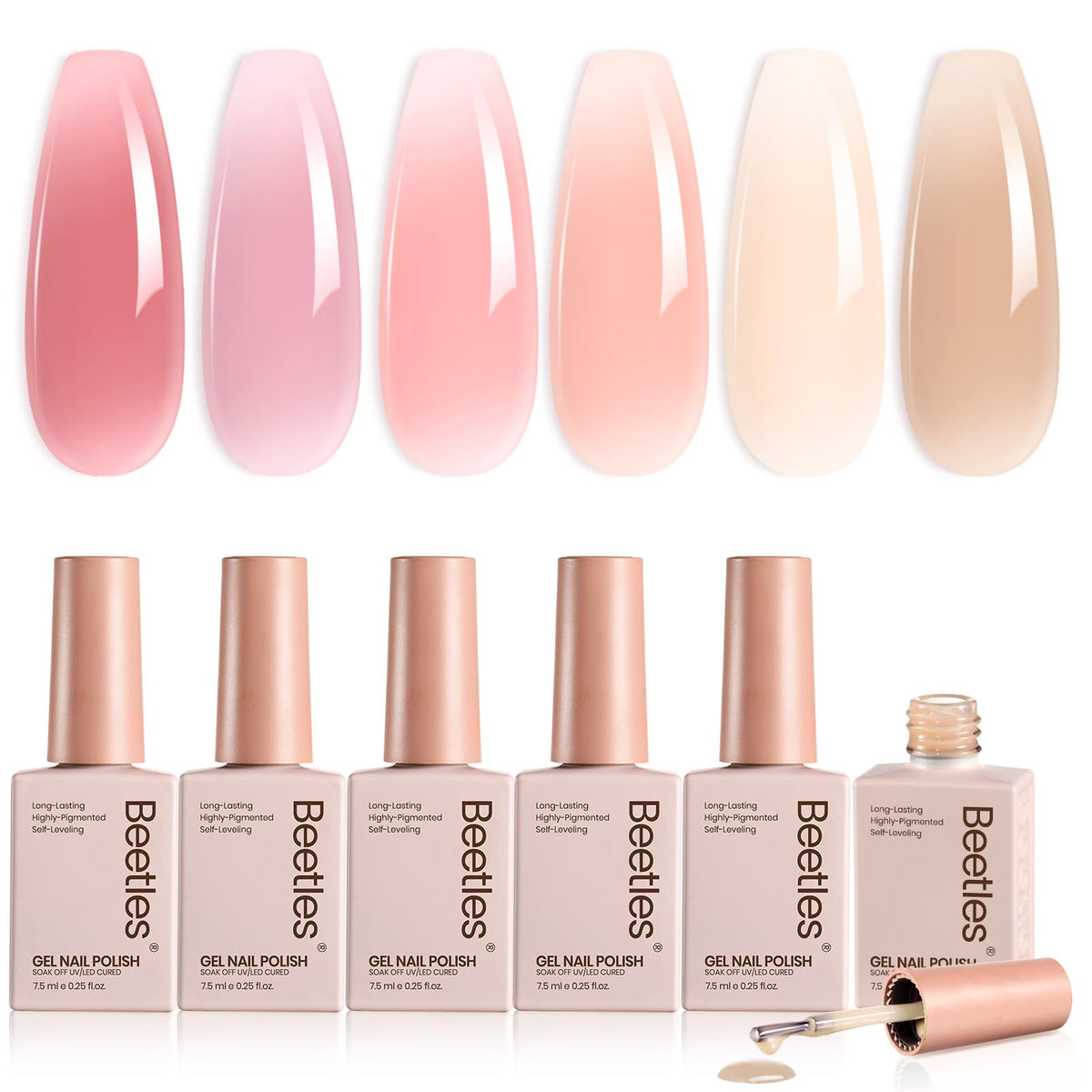 Beetles front packaging of nude jelly gel set shows full contents and gift-ready design