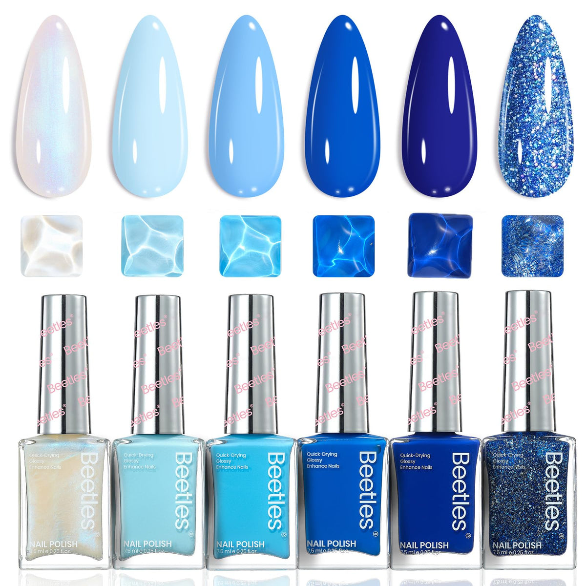 beetles front packaging showing six Ocean Starlight bottles and compact case, vibrant presentation