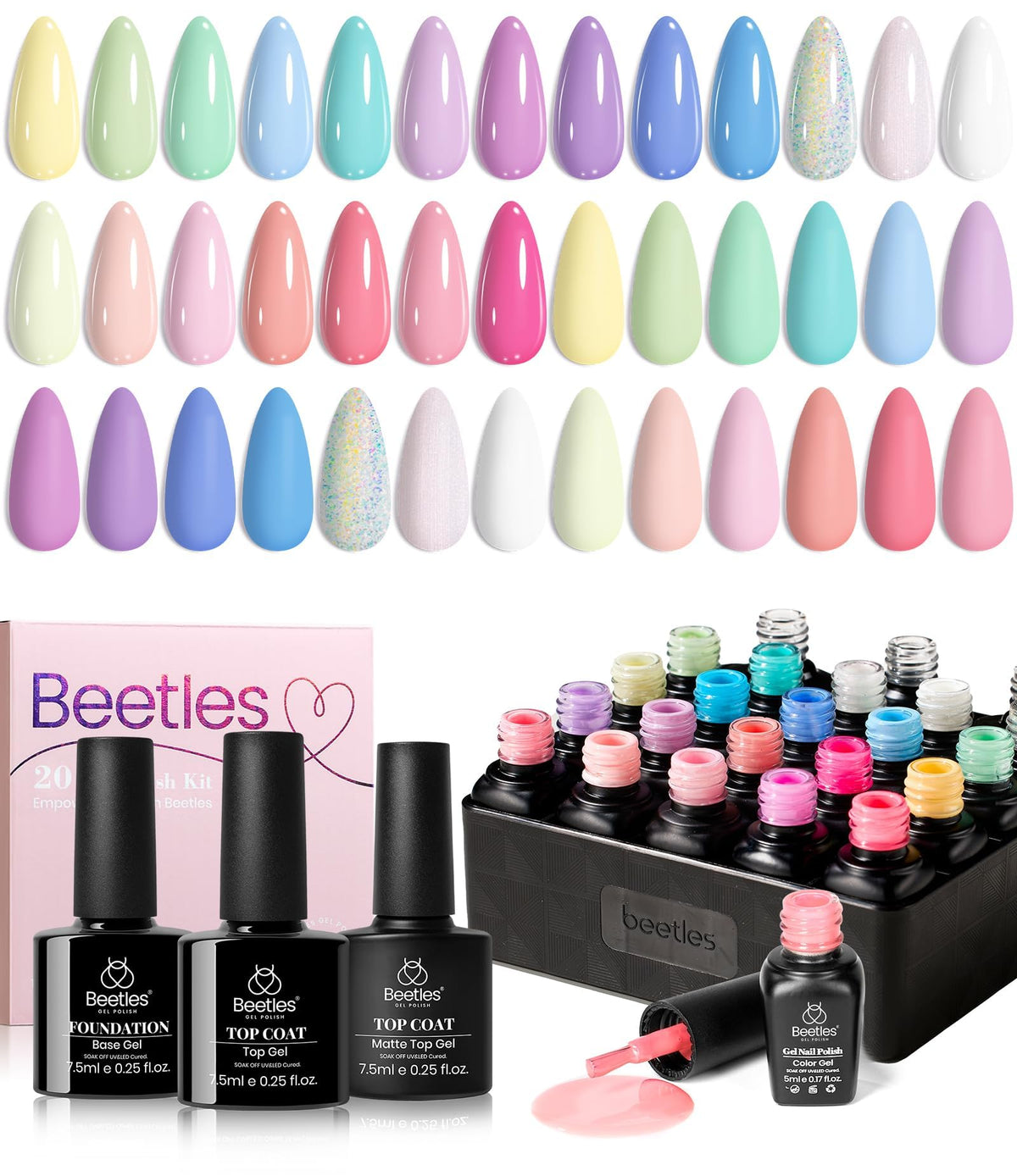 beetles front packaging showing full pastel macaron kit, professional storage benefit