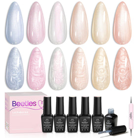 beetles front packaging showing six pearlescent gel bottles and benefit for gifting