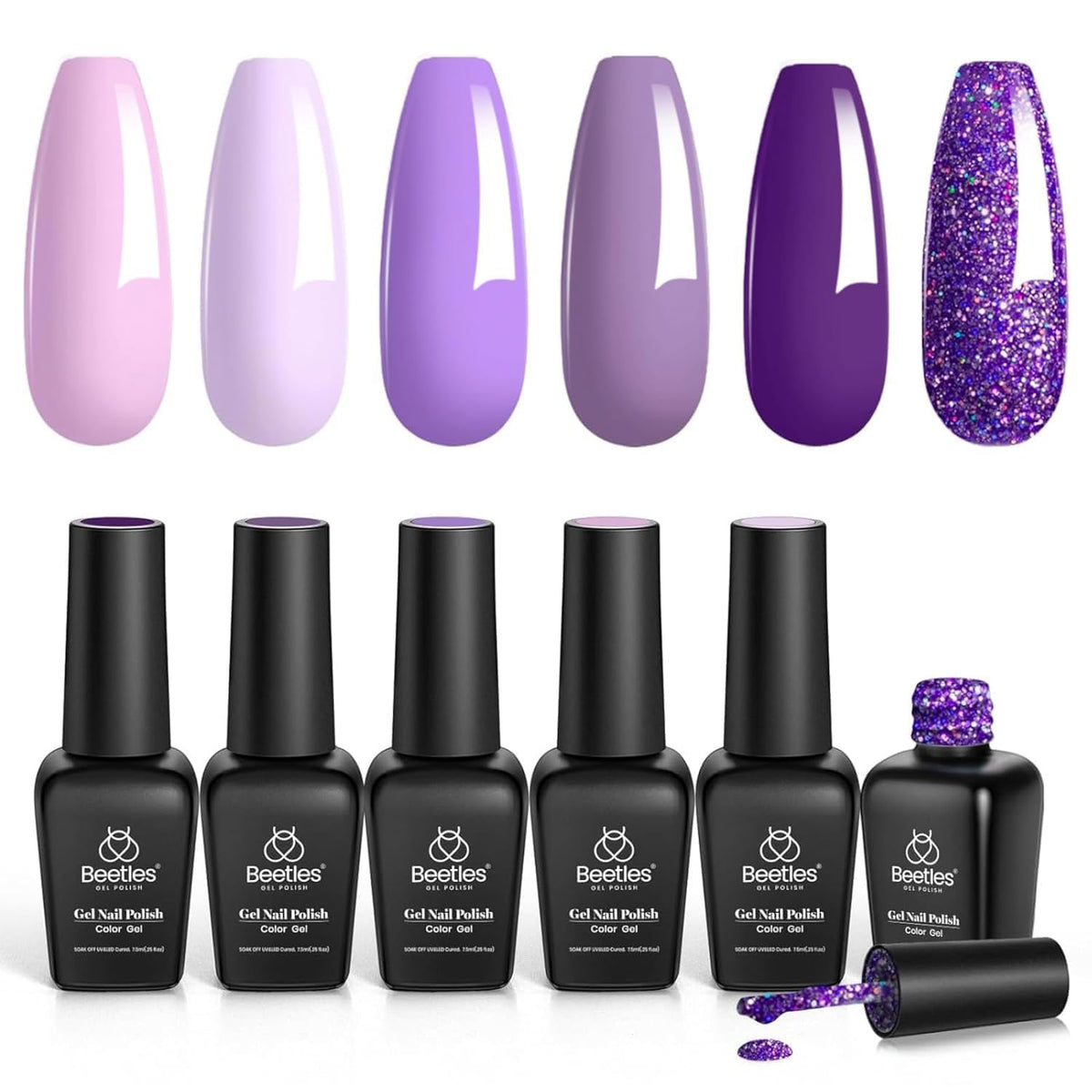 Beetles front packaging showing six purple gel bottles and gift-ready appeal