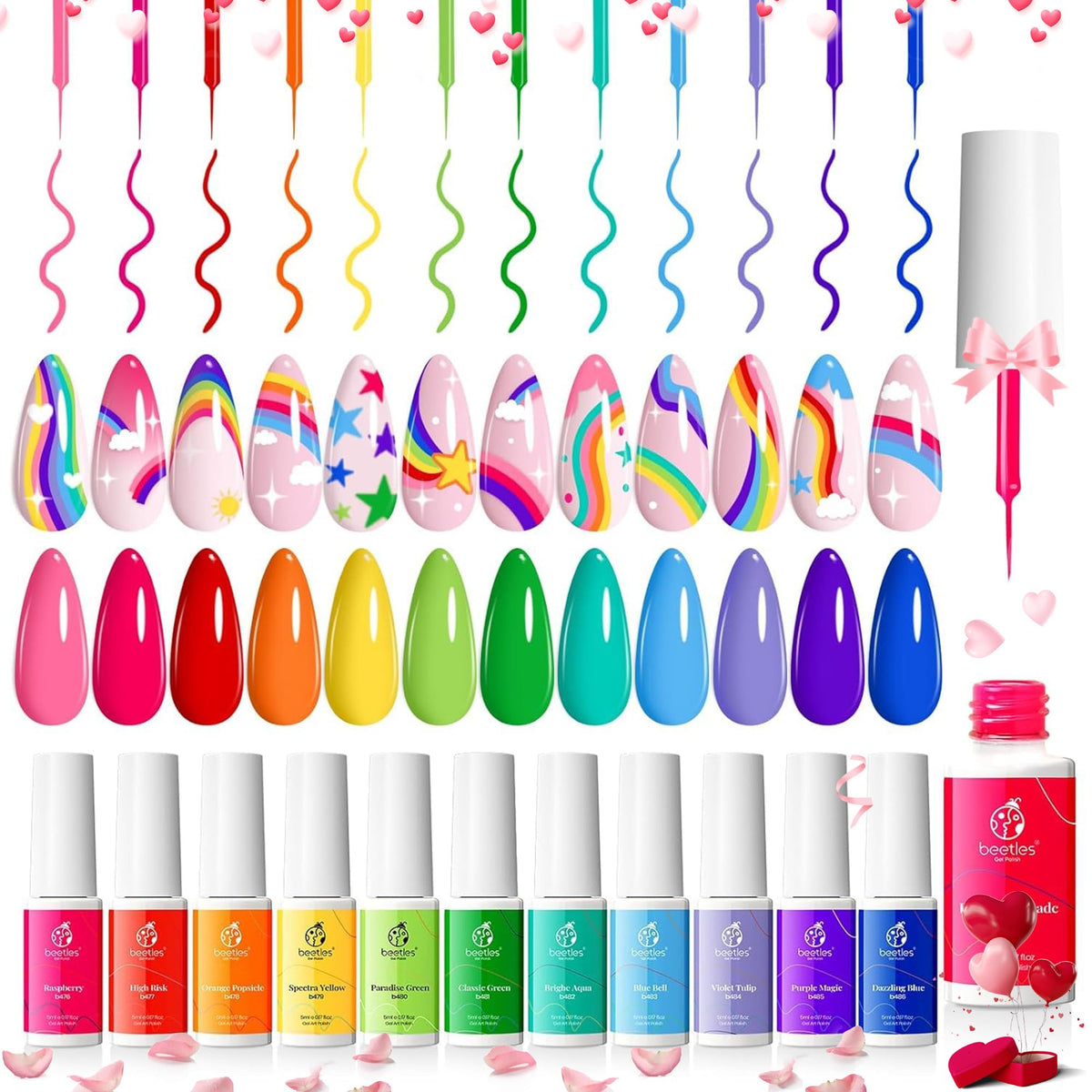 beetles Gel Polish front packaging showing 12 neon gel liners and vibrant colors