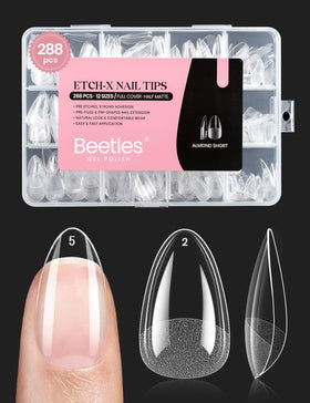 beetles front packaging showing short almond tips and easy at-home use