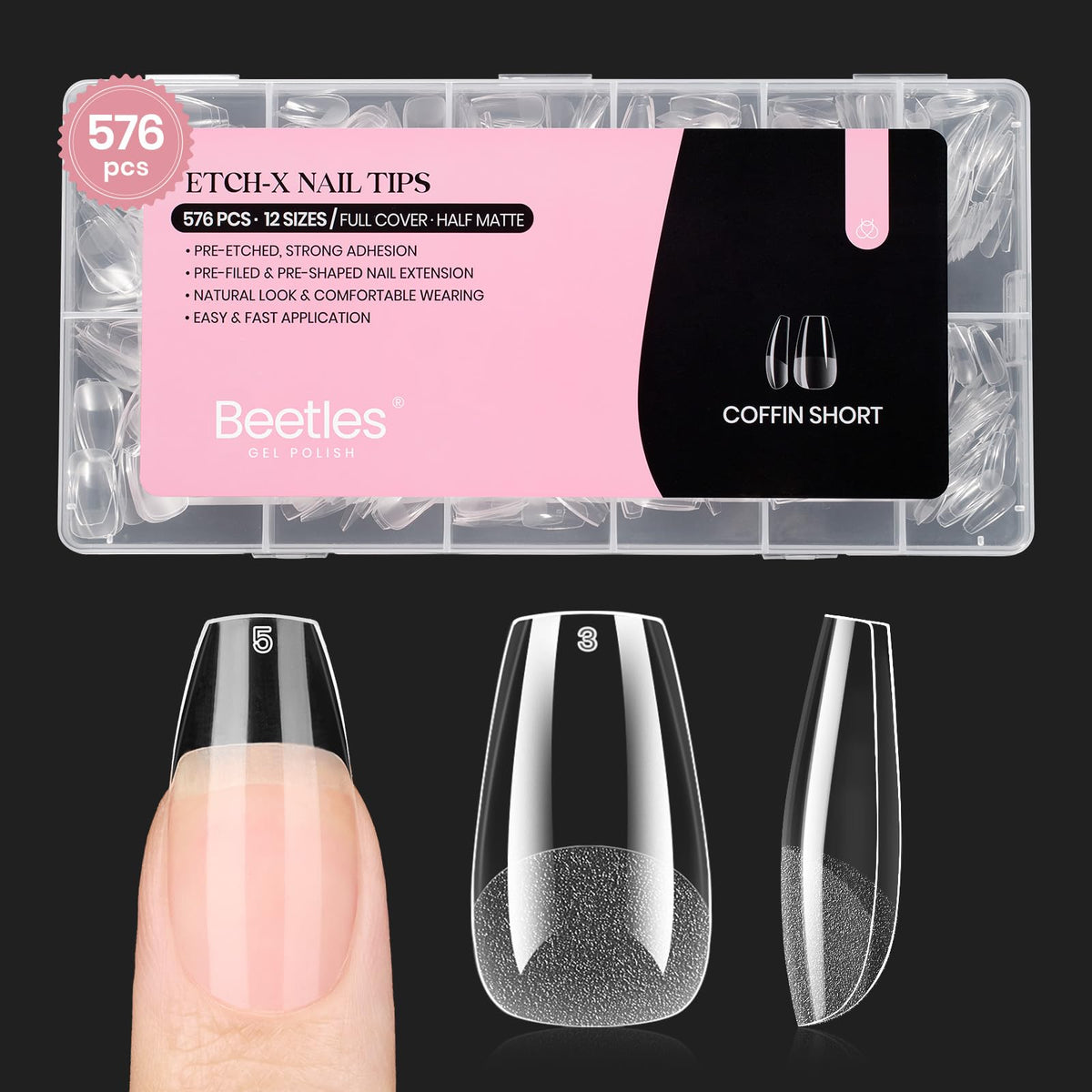 Beetles front packaging showing 576pcs short coffin kit and easy selection benefit