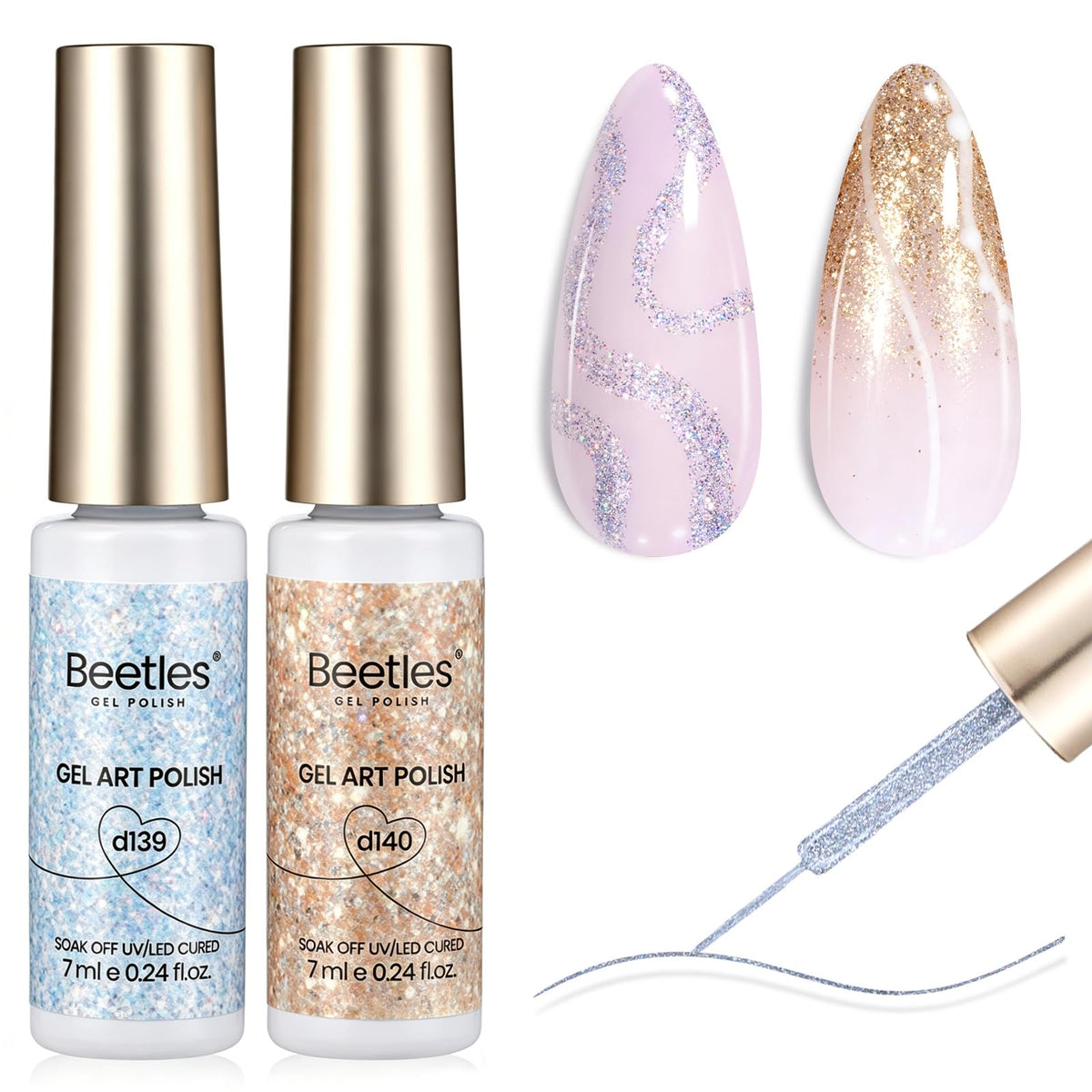 beetles silver and golden gel liner front packaging shows kit benefits
