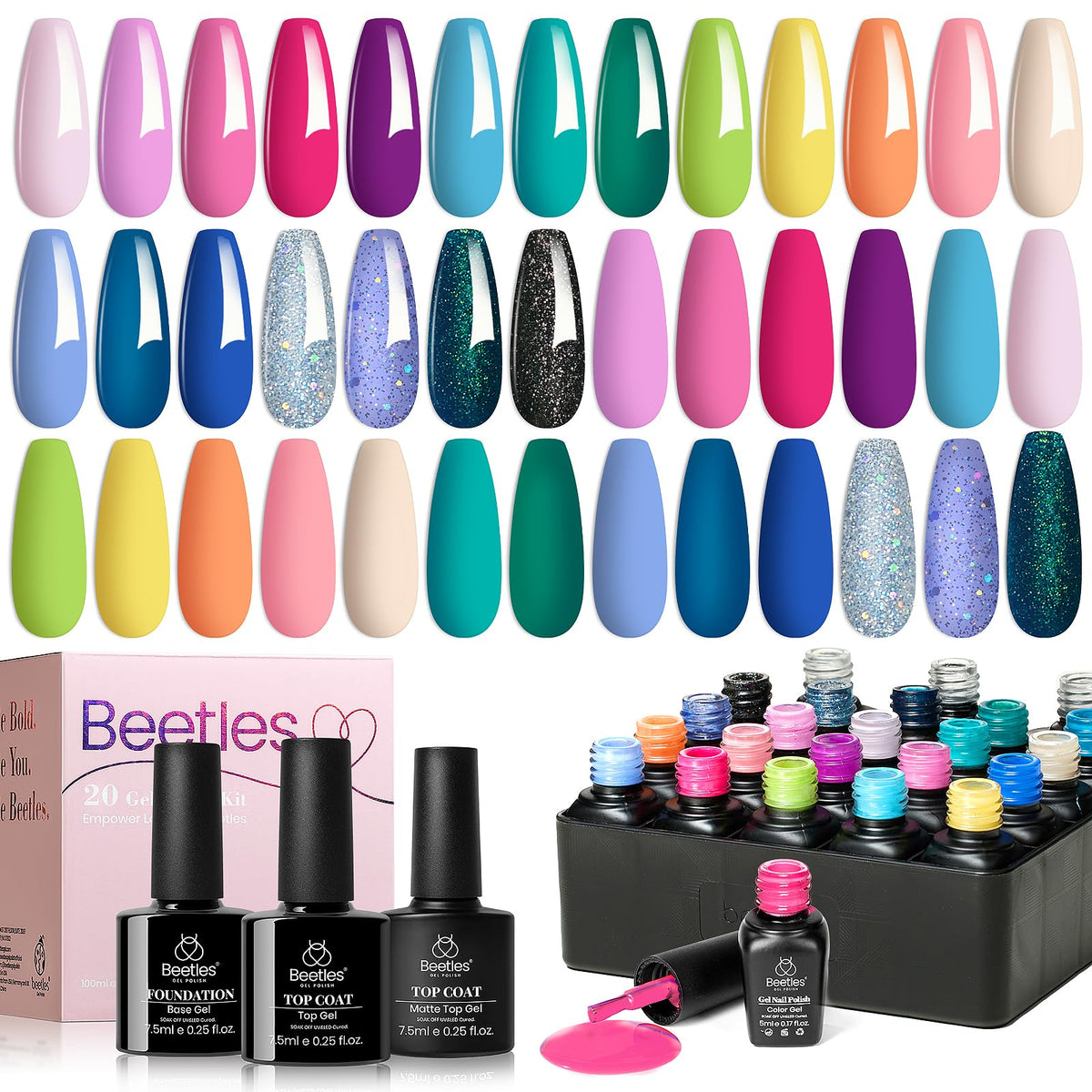 Beetles front packaging showing 23-piece kit and bright colors for variety