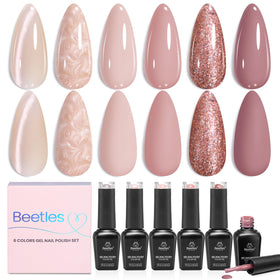 beetles front packaging showing six nude gel bottles and gifting appeal