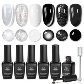 Beetles front packaging showing six Twilight Gleam gel polish bottles for versatile looks
