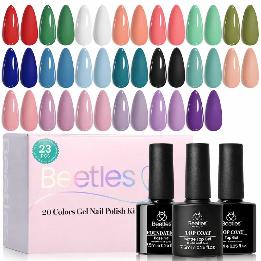 beetles front packaging showing full 20-color set with base and top coat and gifting appeal