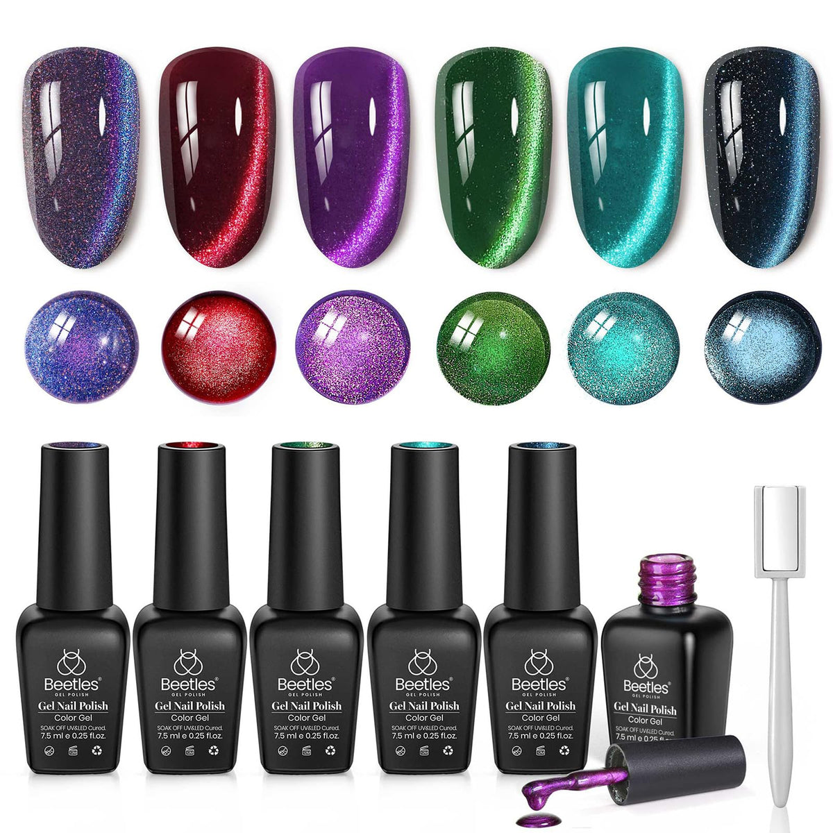 beetles front packaging showing six chameleon gel polish bottles and magnet for versatile looks