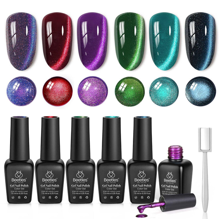 beetles front packaging showing six chameleon gel polish bottles and magnet for versatile looks