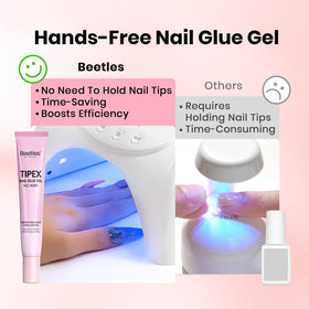 beetles applying gel to a Tipex tip demonstrating hands-free hold before LED cure