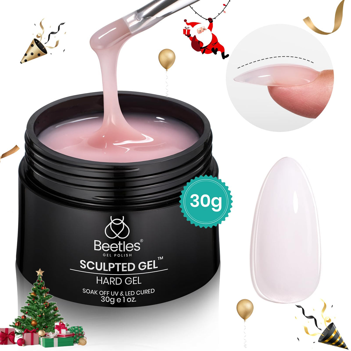 beetles builder gel mixed with glitter demonstrating compatibility and creative design benefit