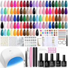 beetles gel polish full kit front view showing 32 colors and lamp, perfect starter set