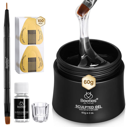 Beetles Gel Polish front jar showing 60g clear sculpture gel and label benefit long-lasting