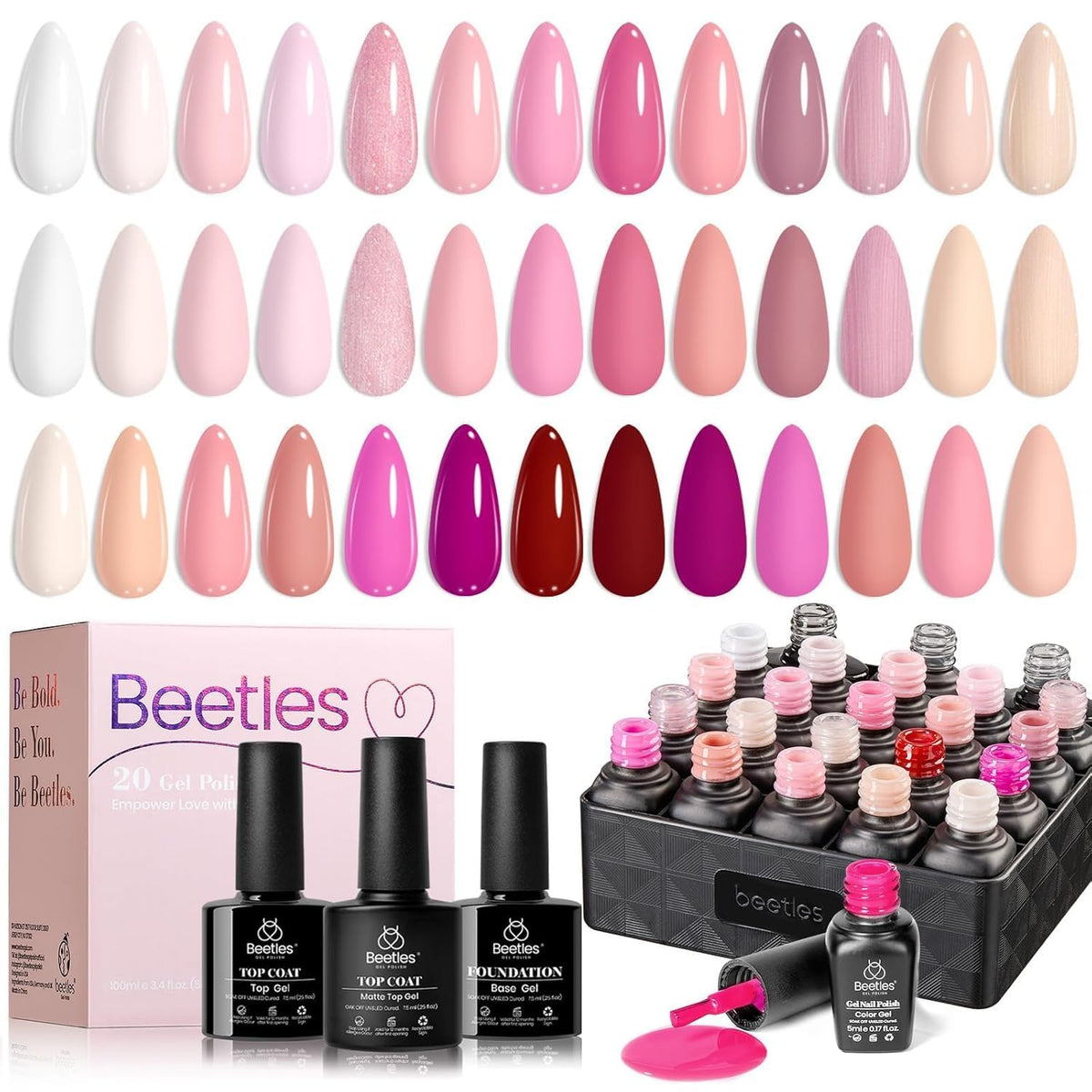 beetles gel polish front packaging showing 23-piece kit and color selection, ideal for gifting