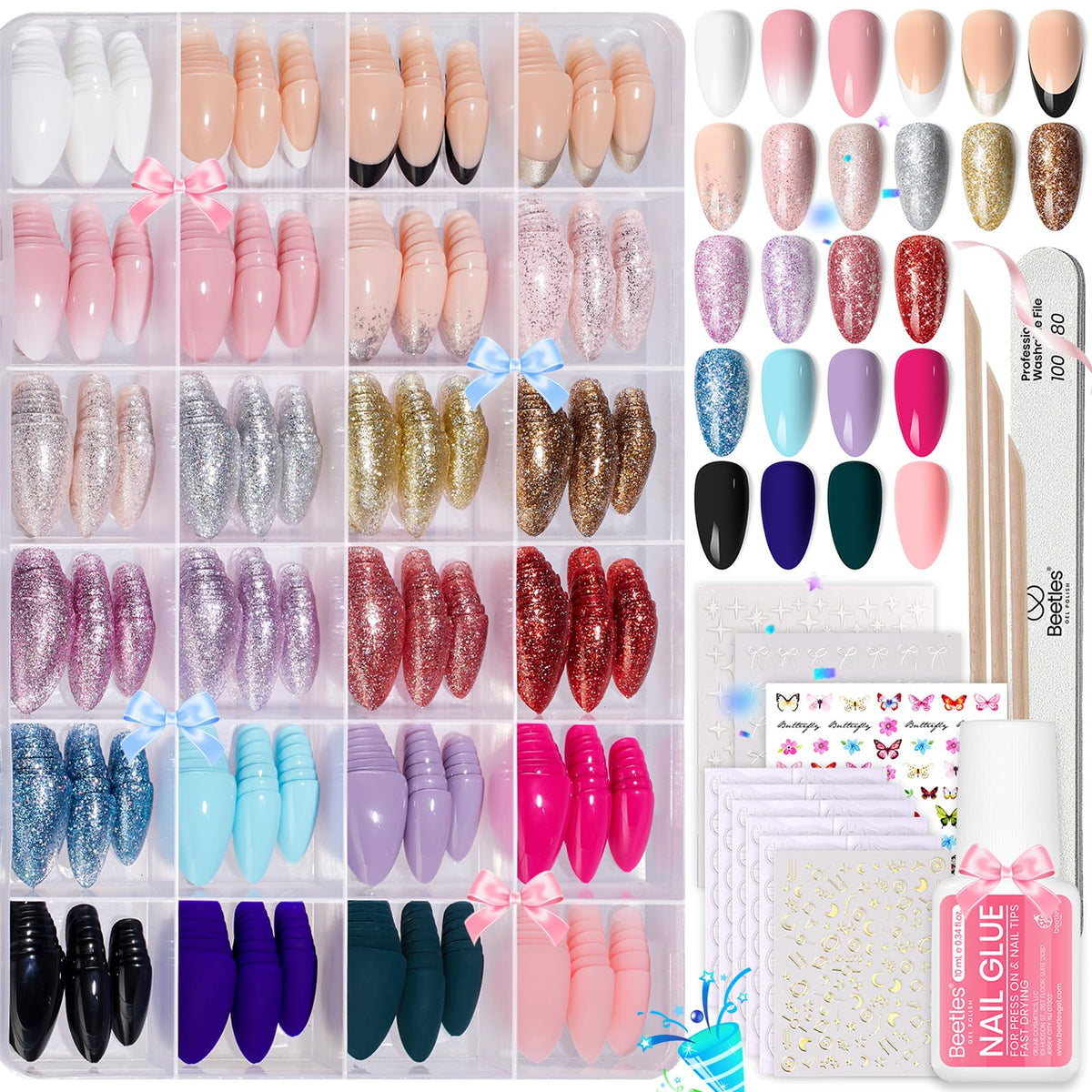 Beetles Gel Polish front packaging showing full kit contents and variety