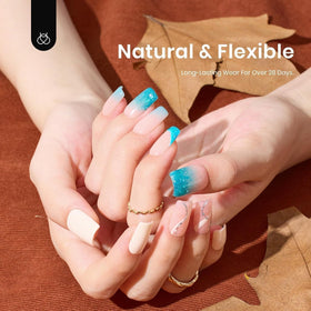 beetles Gel Polish lifestyle manicure scene showing finished short square nails, polished look