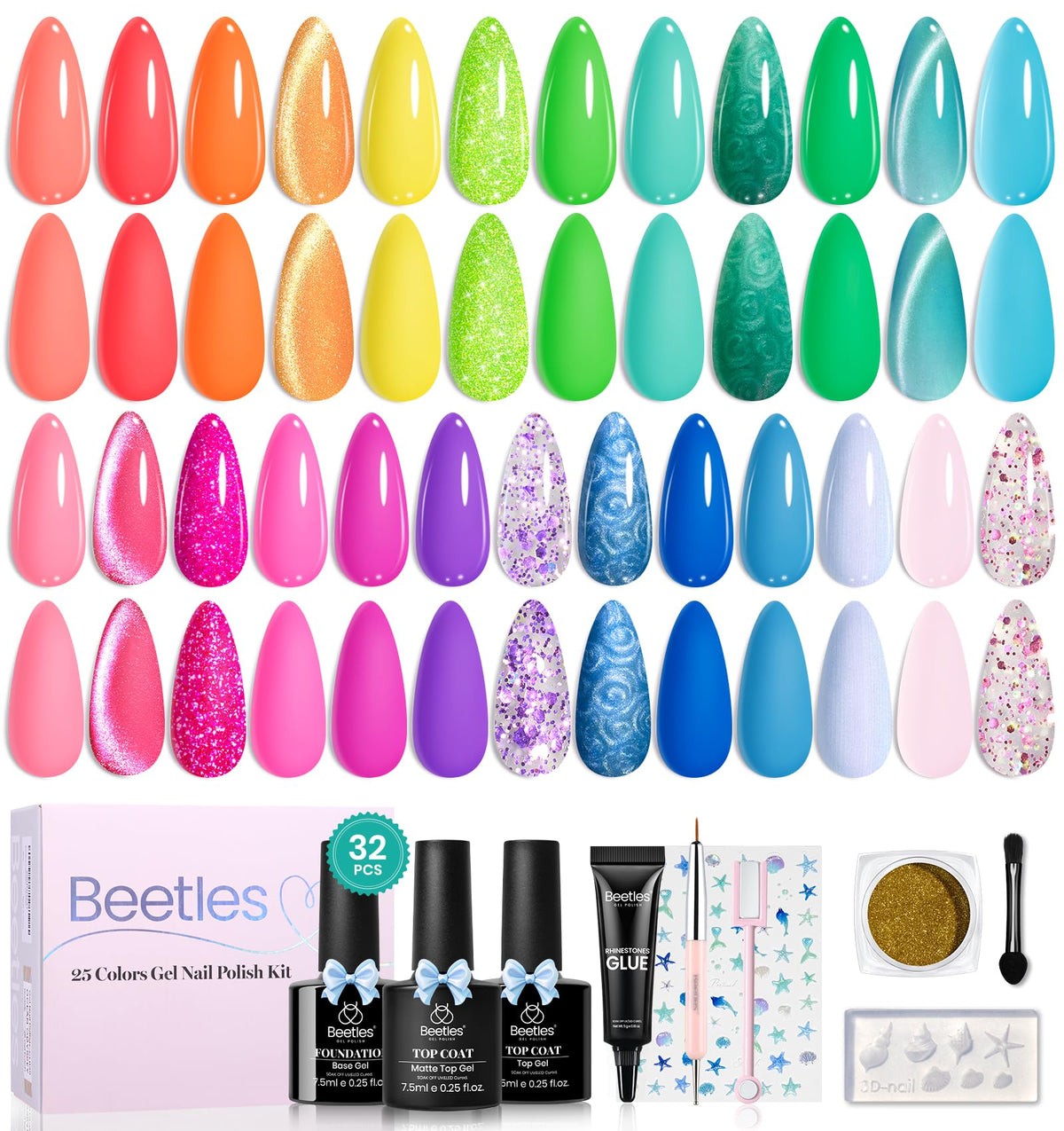 Beetles Gel Polish bottles beside ruler for size and volume comparison