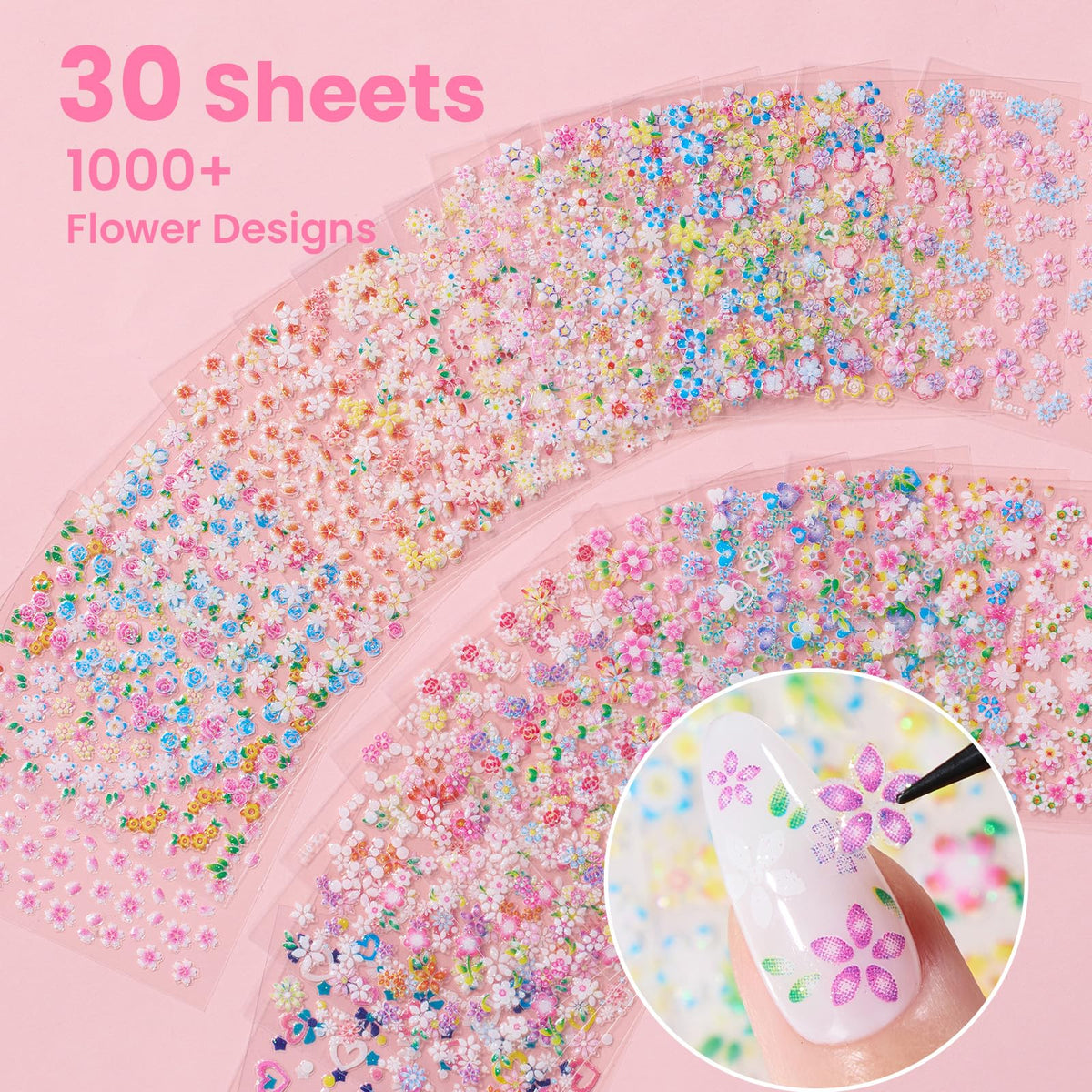 Beetles Gel Polish close-up sheet showing detailed flower and heart patterns