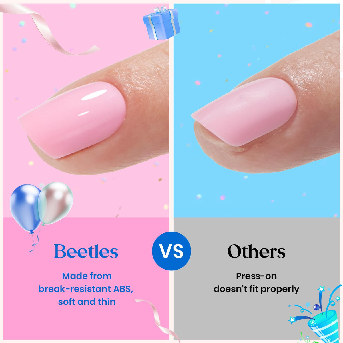 Beetles Gel Polish size comparison on hand model demonstrating natural fit
