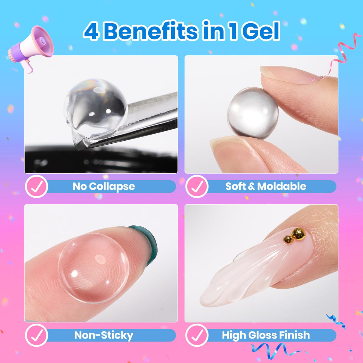 Beetles clear solid builder gel texture close-up showing hold and non-stick benefit
