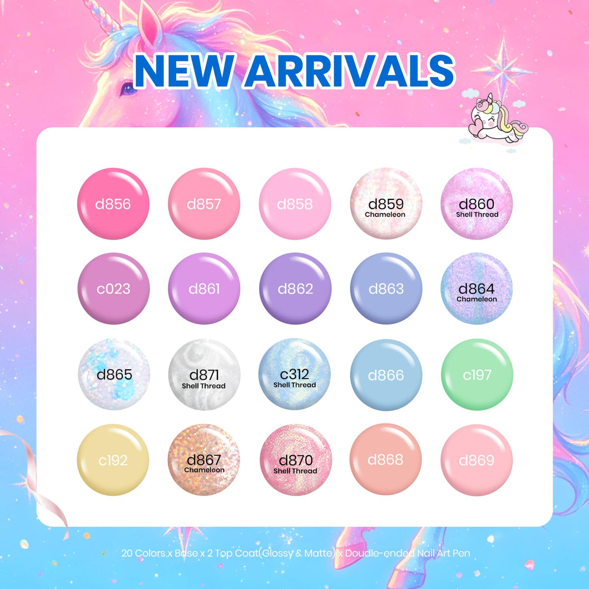 Beetles gel polish bottles lined up displaying 20 pastel macaron colors