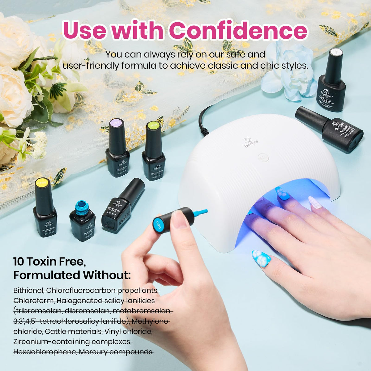Beetles Gel Polish styled tabletop scene showing kit ready for at-home creativity