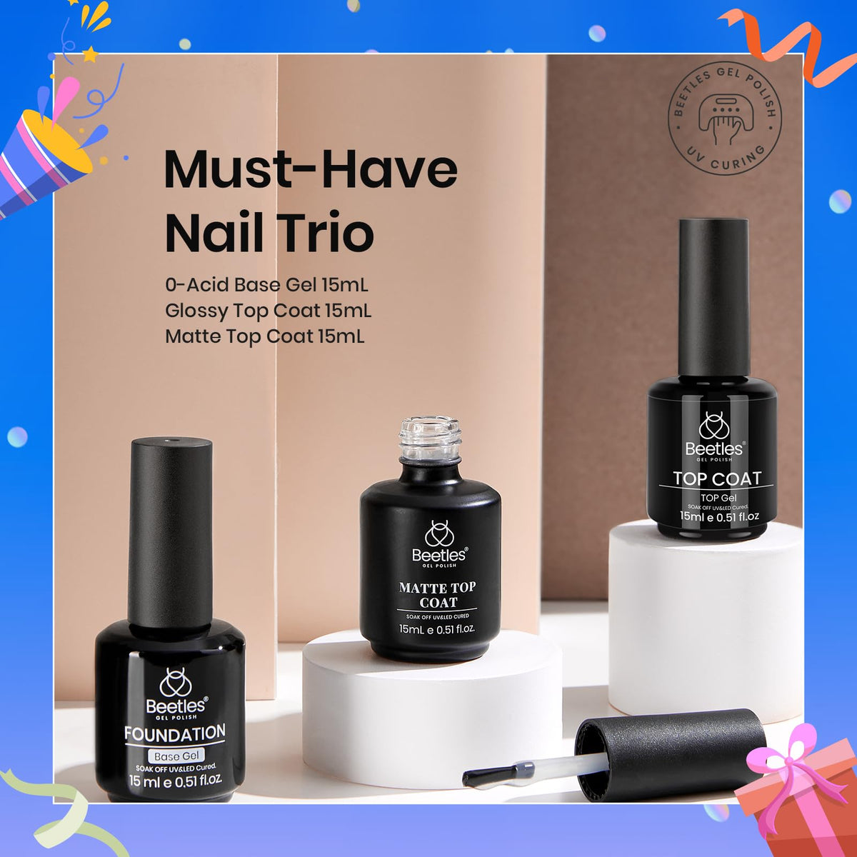 Beetles Gel Polish gift box staged in lifestyle setting for gifting appeal