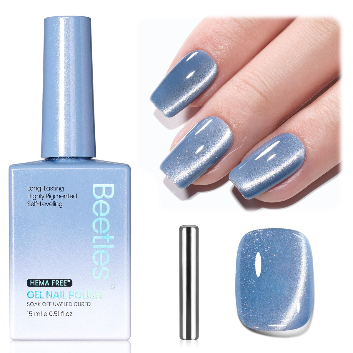 Beetles bottle front packaging showing glacial blue shade and label, high-impact finish