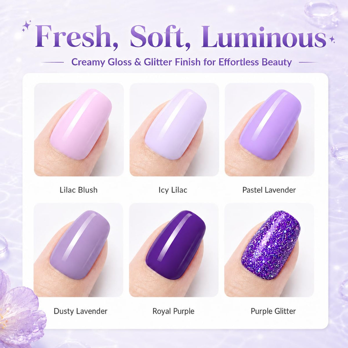 Beetles glitter lilac texture close-up highlighting sparkle for accent nails