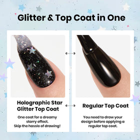 cured nail with Beetles topcoat showing smooth star texture and long‑lasting shine