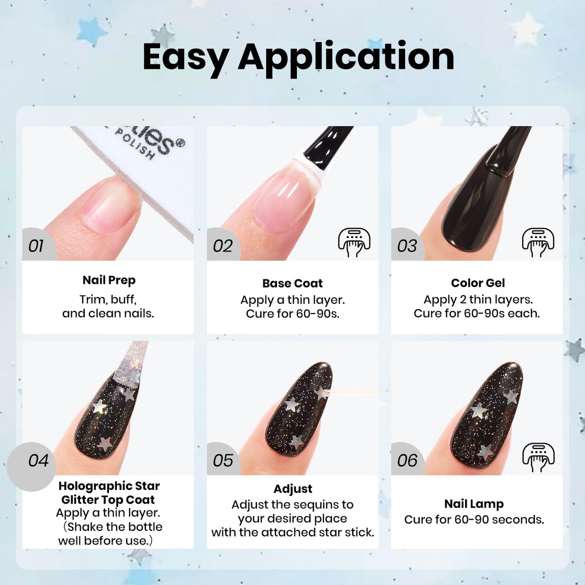 manicure at party wearing Beetles topcoat showing festive sparkle and salon look