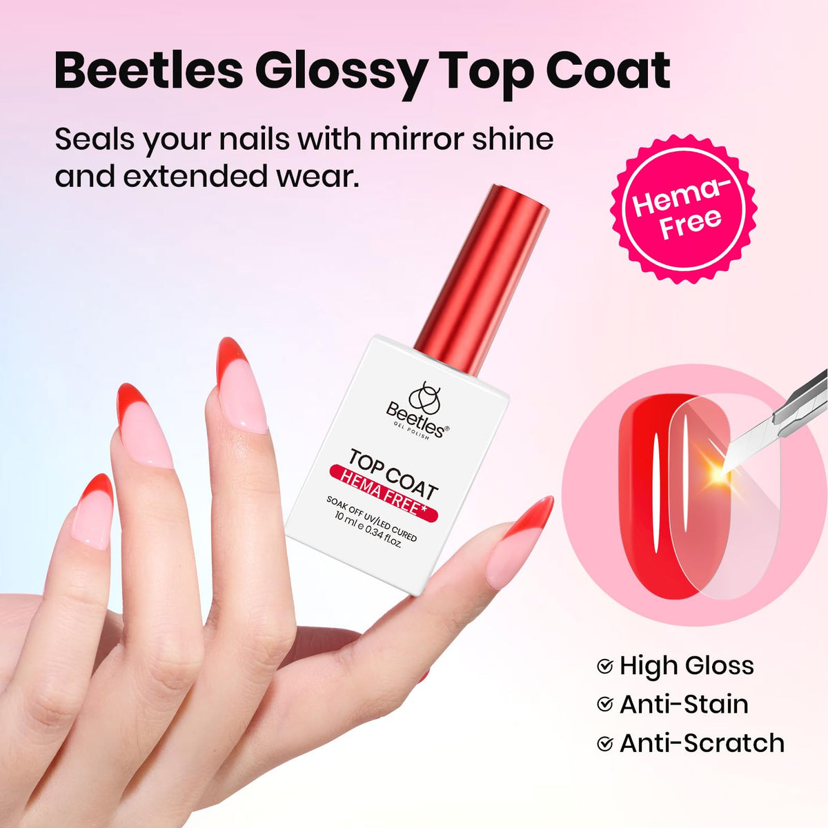 beetles Gel Polish glossy top coat swatch highlighting high-shine protection