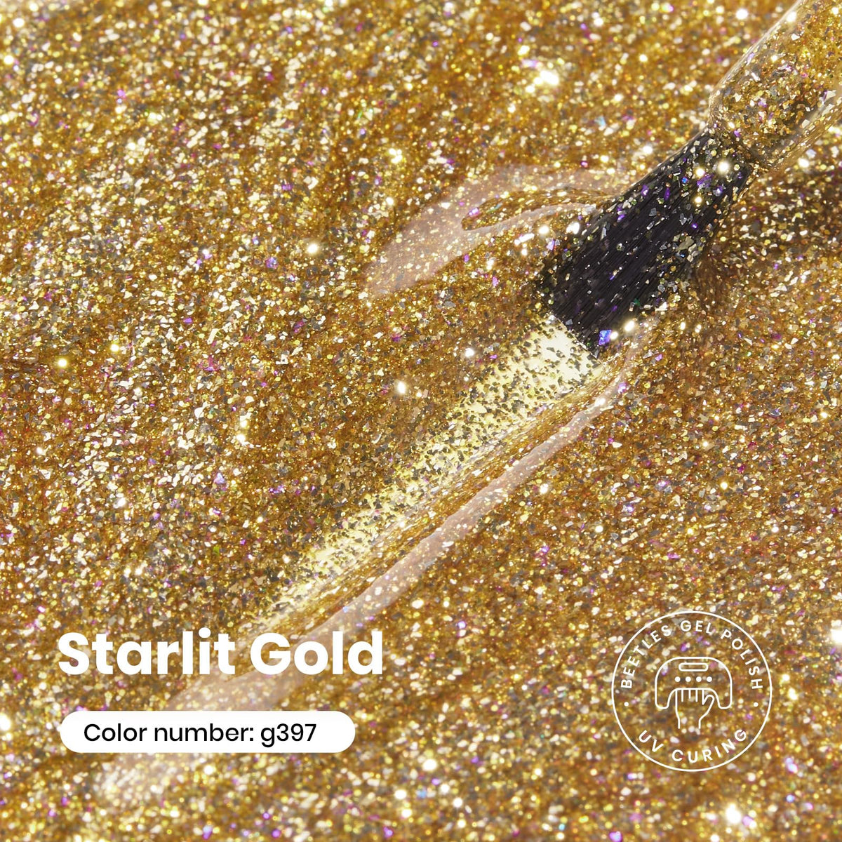 Beetles brush stroke of gold gel polish displaying smooth application benefit