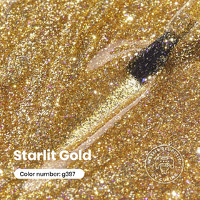 Beetles brush stroke of gold gel polish displaying smooth application benefit