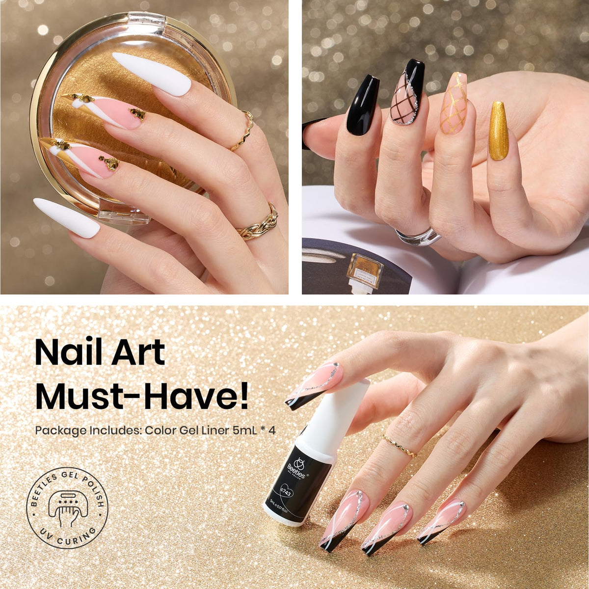 beetles gold and silver swatches highlighting reflective metallic payoff