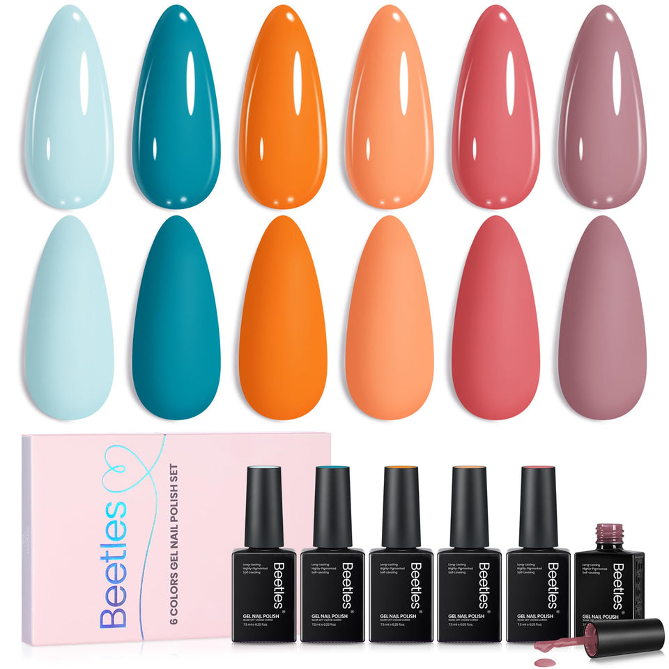 beetles gel polish front packaging showing six hotel california shades, perfect for coordinated sets