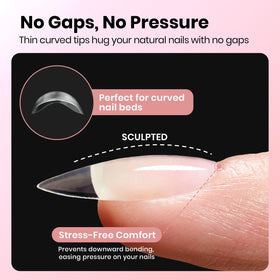Beetles Gel Polish in-hand scale comparison showing almond short size fit