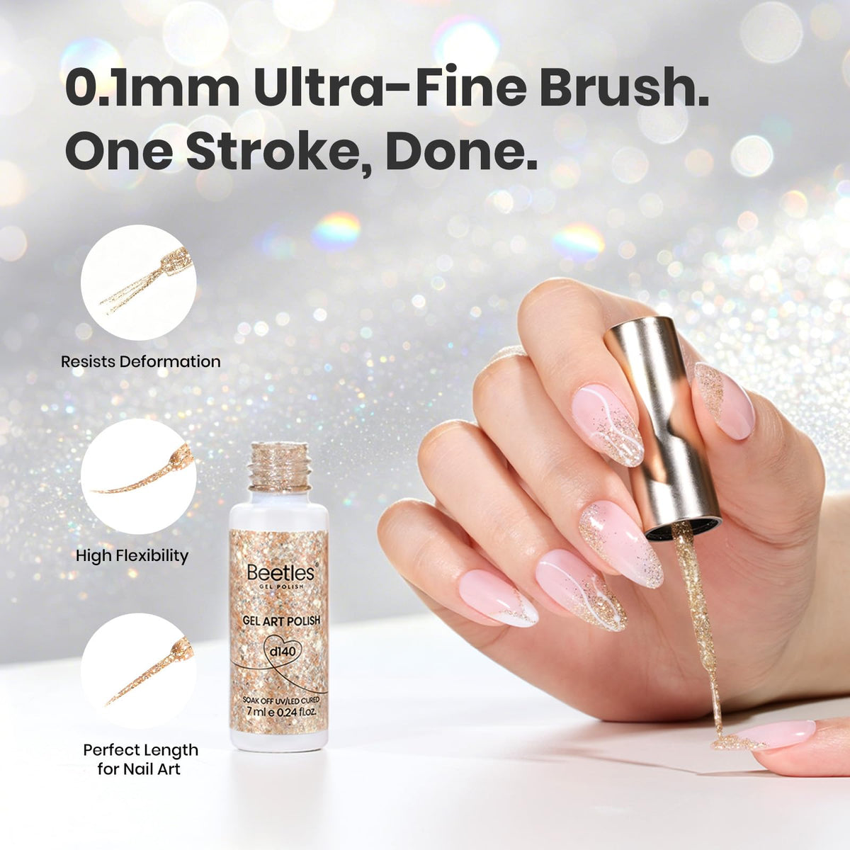 beetles applying gold liner for French tip showing quick precision