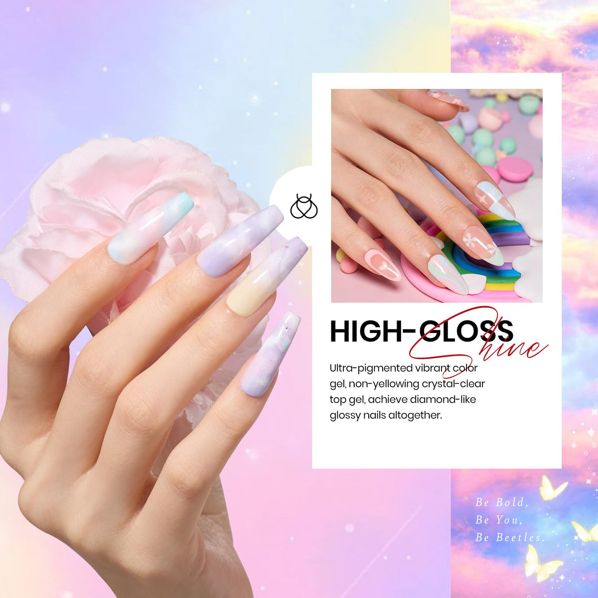 beetles in-use manicure cured under LED lamp showcasing long-lasting glossy finish