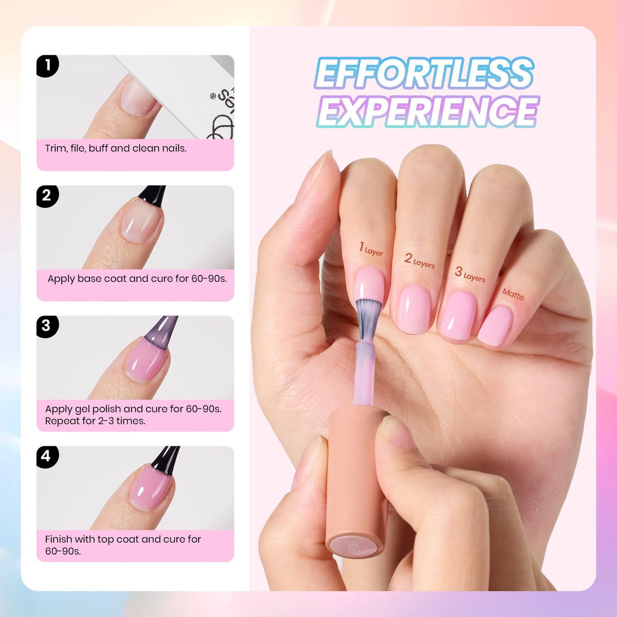 beetles on-model short nails showing cured gel manicure benefit wearable spring look