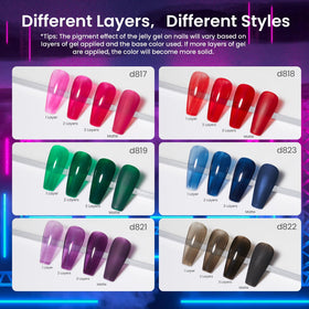 beetles nail swatch on hand showing glossy jelly finish and layered depth