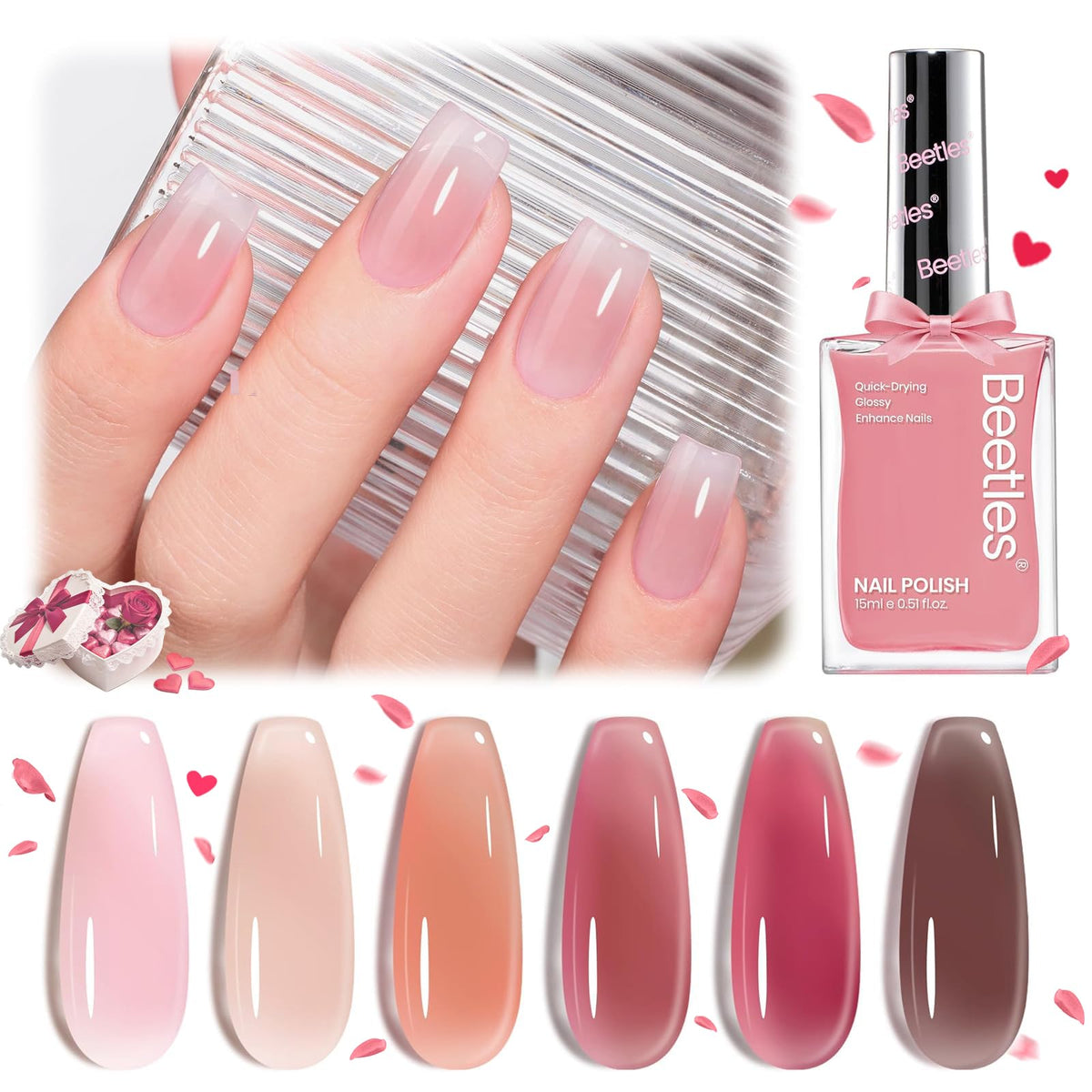 beetles Gel Polish back label with ingredients list emphasizing strengthening components