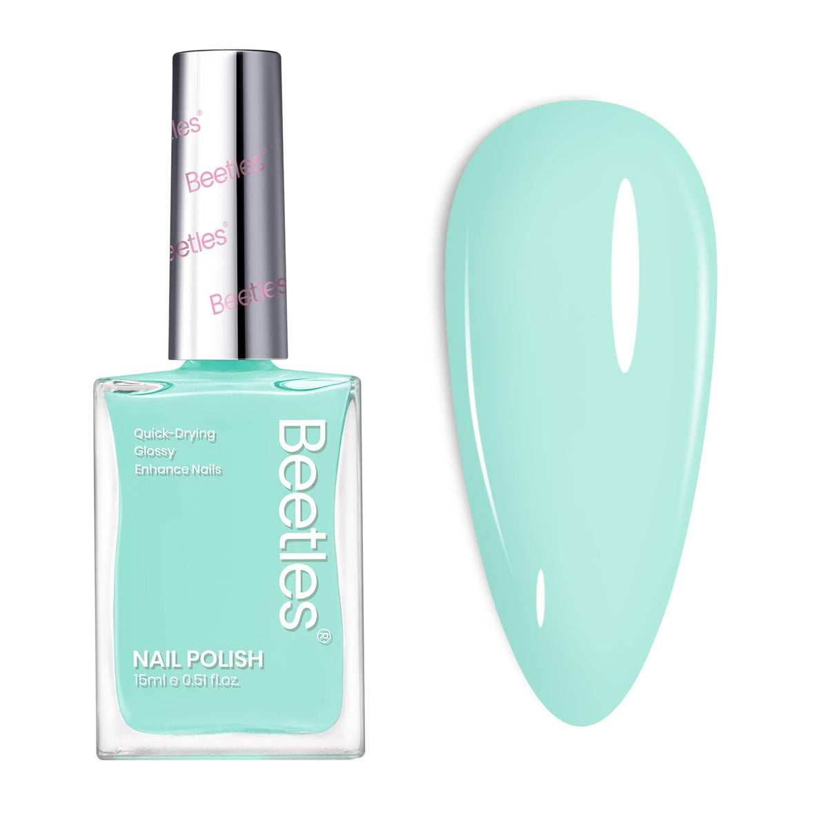beetles bottle front view showing jelly mint polish and glossy finish benefit