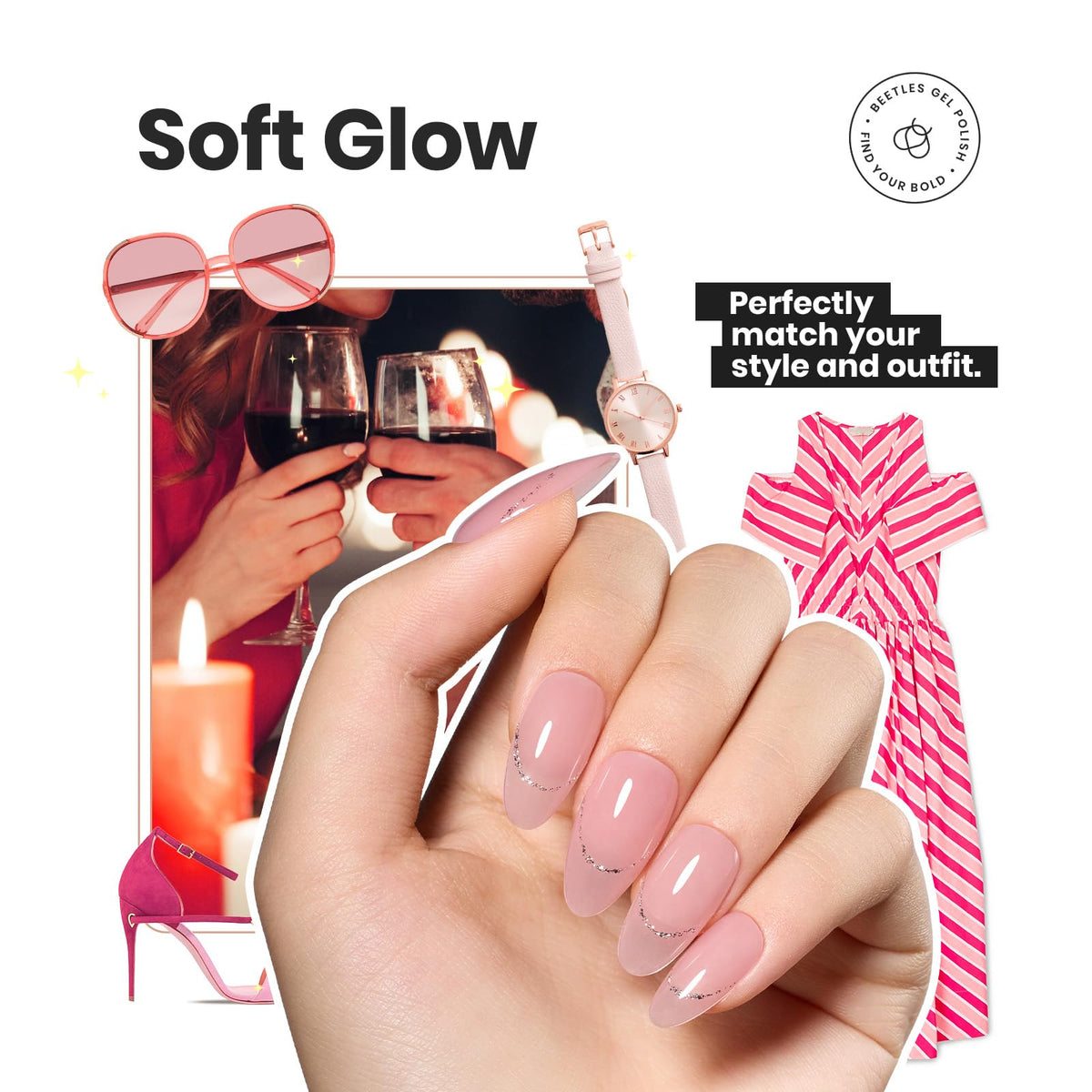 beetles Gel Polish arranged shades row highlighting gentle pink-to-brown gradient benefits