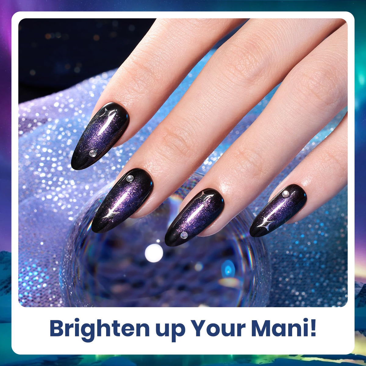 beetles nail artist creating blue-to-purple ombré using kaleido galaxy glitter gel