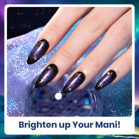 beetles nail artist creating blue-to-purple ombré using kaleido galaxy glitter gel