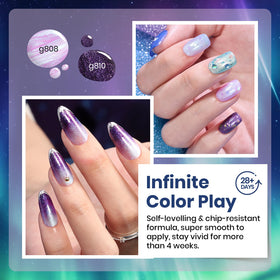 beetles hand swatch with nails painted kaleido galaxy demonstrating chameleon shine
