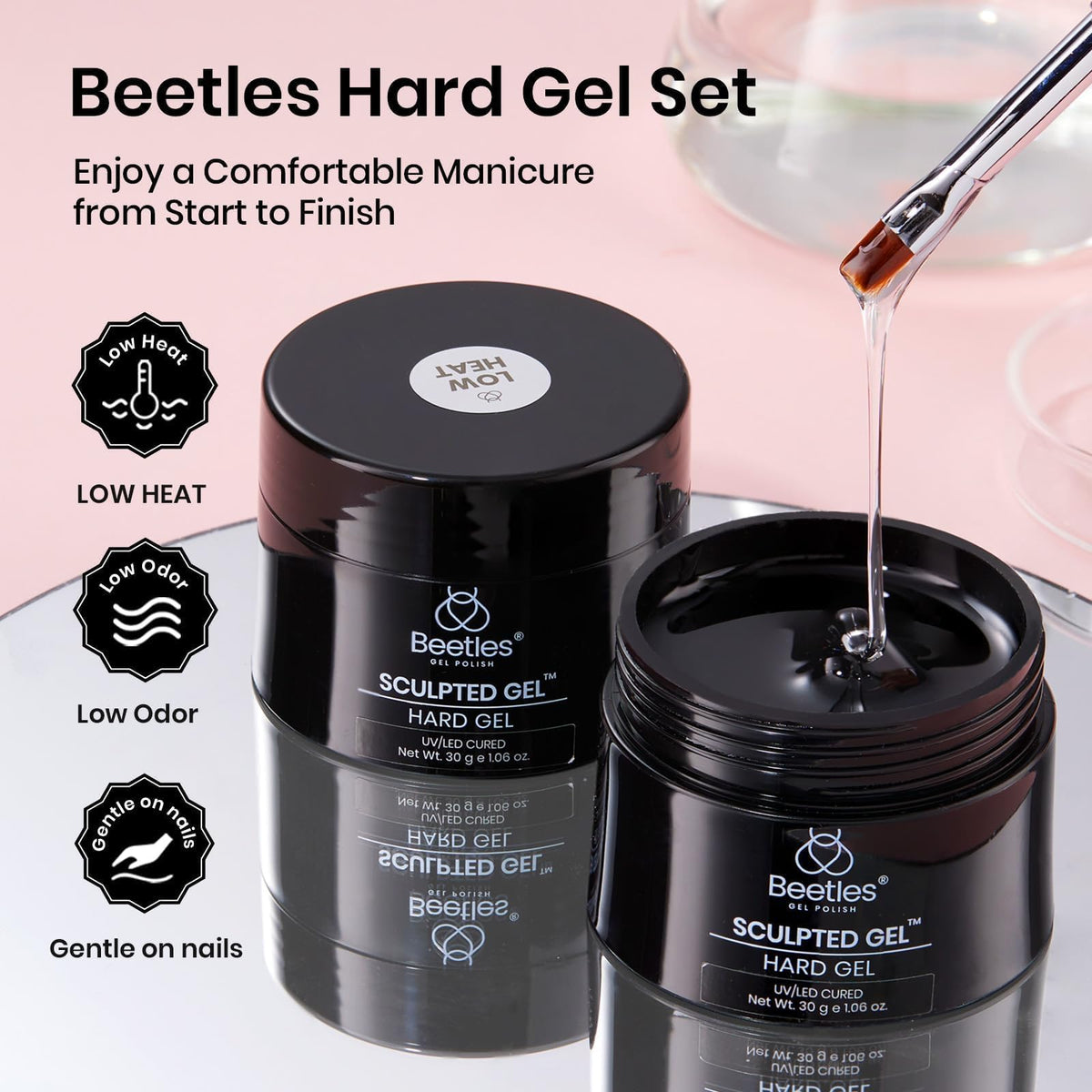 beetles lamp curing in salon setting showing hands under UV/LED benefit: low-heat comfort